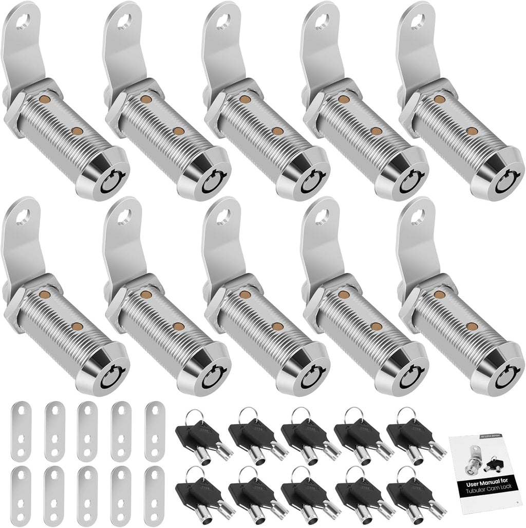 10Pack Cabinet Lock with Keys, 1-1/2" RV Storage Locks Keyed Alike, RV Locks for Storage Door, Camper Toolbox RV Cam Locks with Manual (Chrome - 10 Pack, 1-1/2 Inch)
