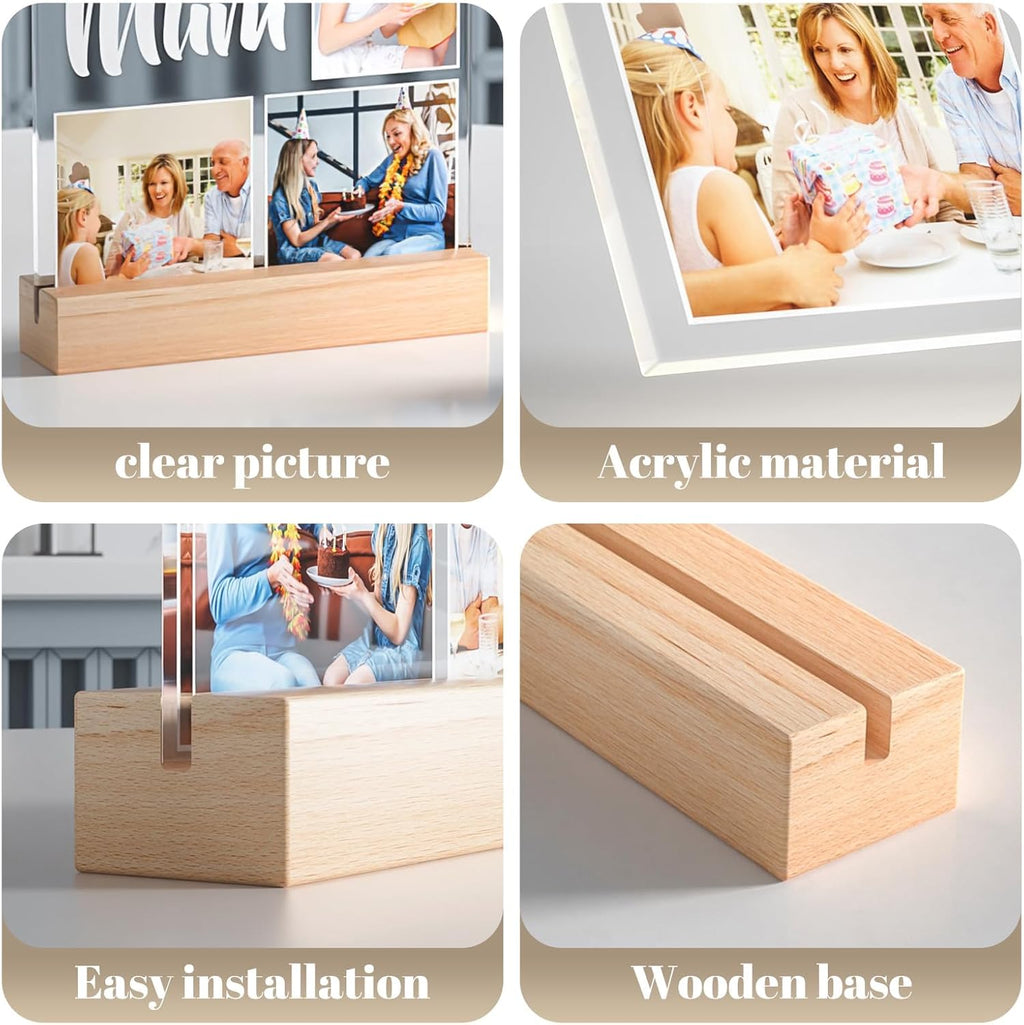 Custom Picture Frame with Photo, Personalized Photo Frame with Night Light, Customized Picture Frames, Personalized Valentines Day Gifts for Mom, Baby, Kid, Family
