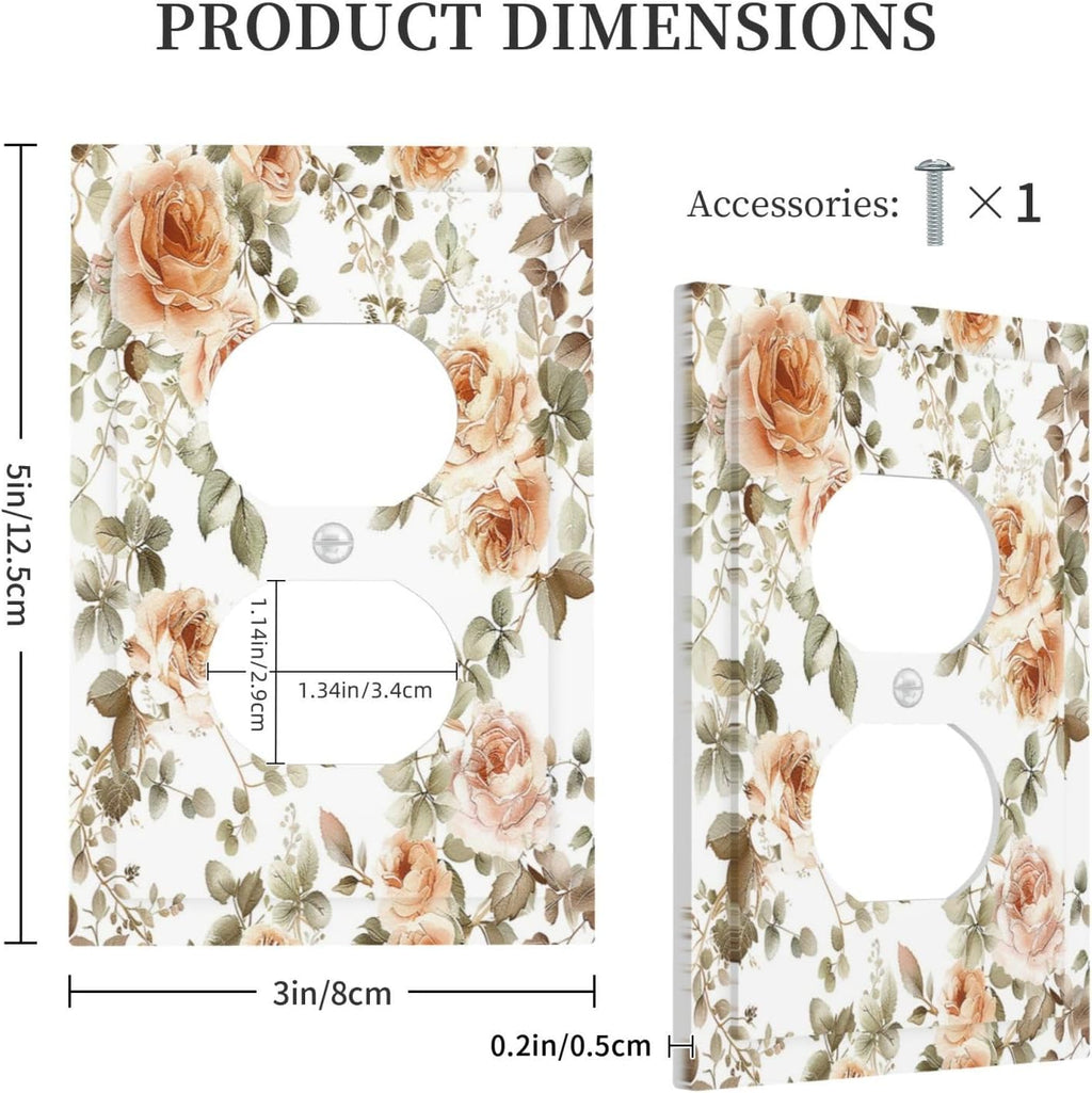 Outlet Covers Vintage Warm Color Orange Flowers And Leaves 1 Gang Duplex Wall Plate Decorative Switch Plates Electrical Receptacle Faceplate Light Switch Cover for Bedroom living Room