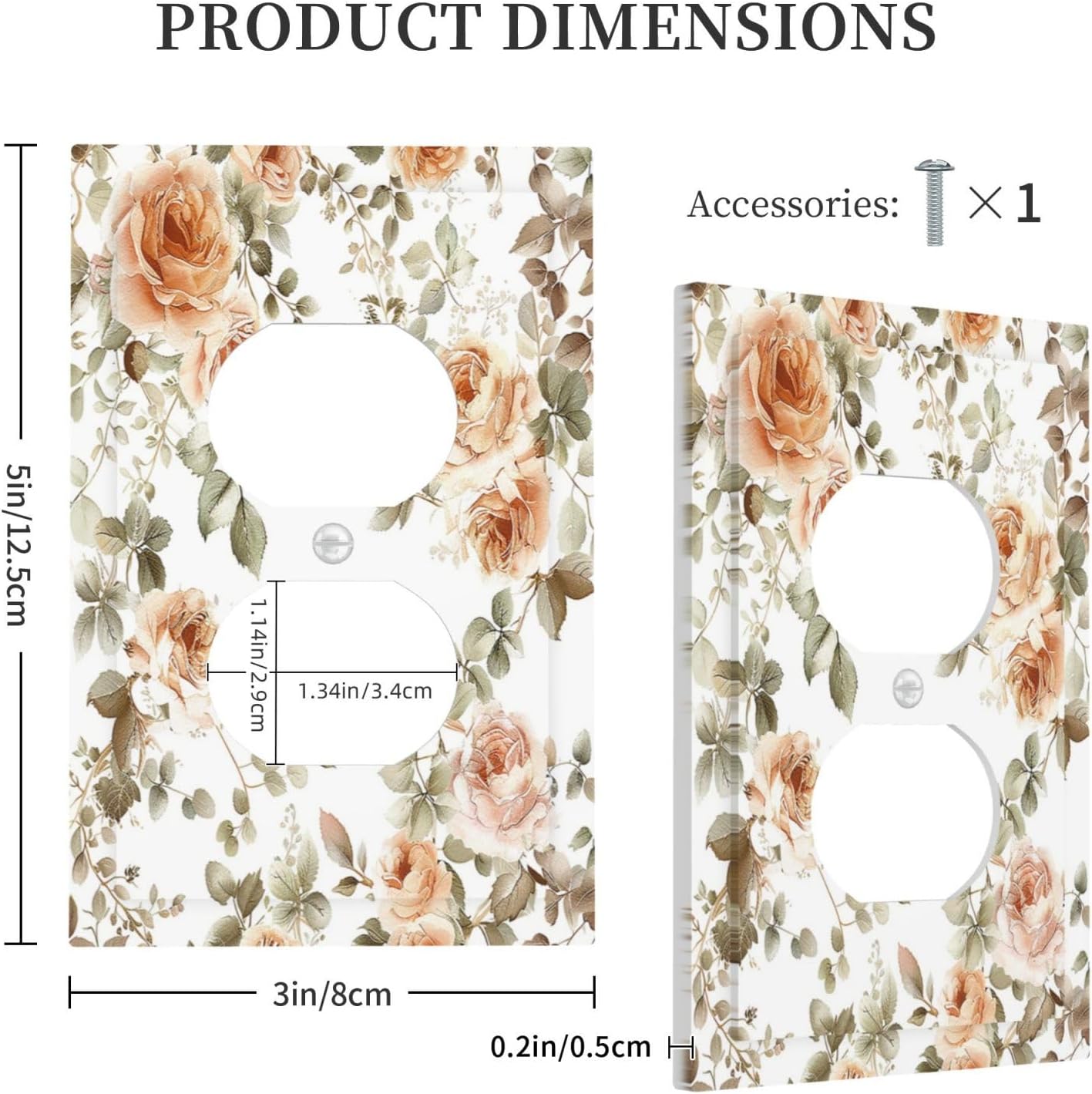 Outlet Covers Vintage Warm Color Orange Flowers And Leaves 1 Gang Duplex Wall Plate Decorative Switch Plates Electrical Receptacle Faceplate Light Switch Cover for Bedroom living Room
