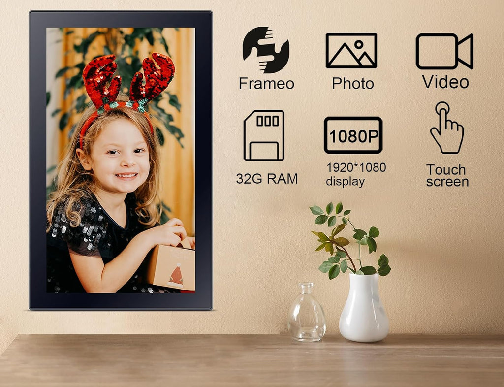 Frameo Digital Picture Frame with 1080P IPS Touch Screen HD Disply,21.5 Inch Large Digital Photo Frame, 32GB WiFi Frame with Swivel Mount,Send Photos Instantly from Anywhere with via App