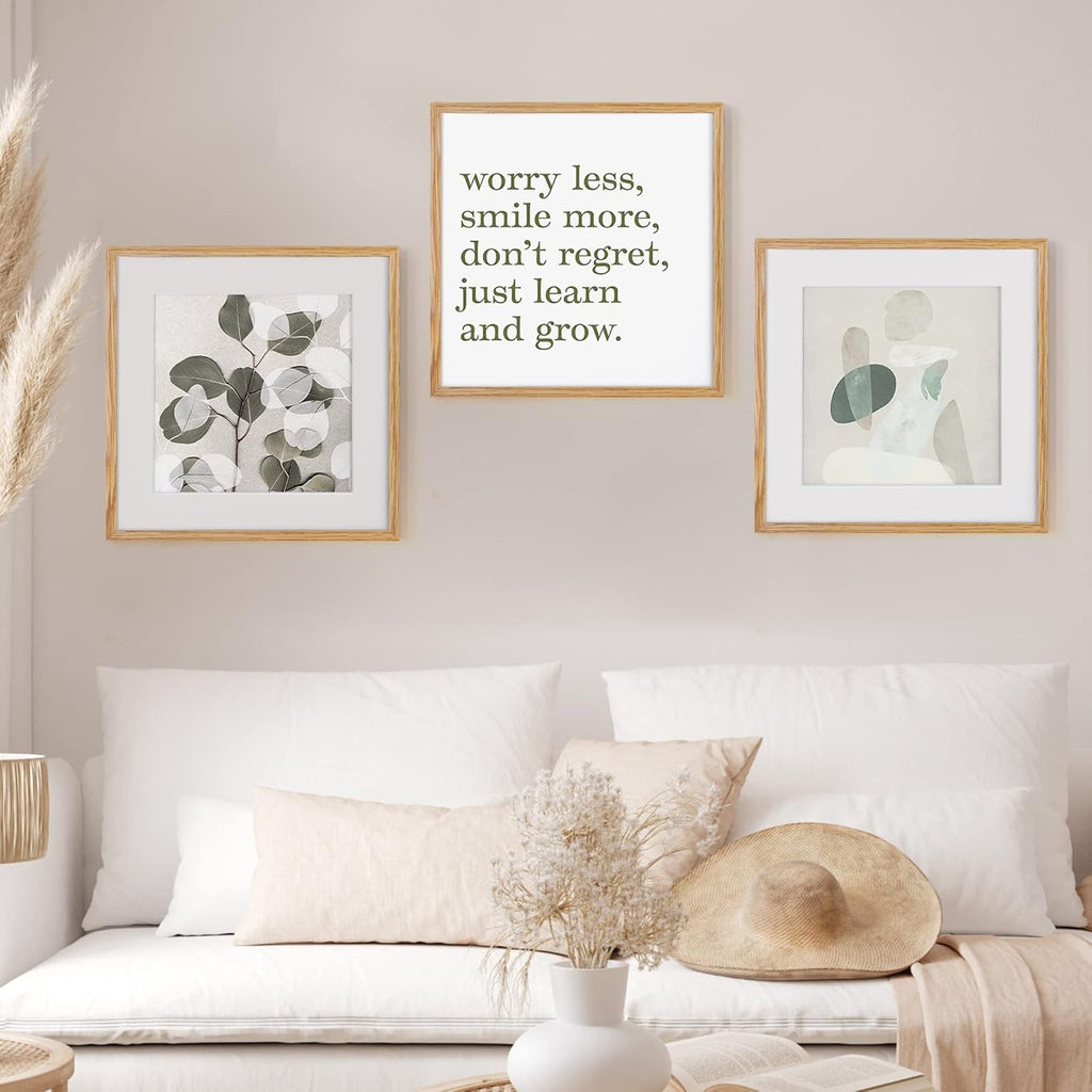 Solid Oak Wood 16x16 Picture Frames, 16"x16" Picture Frame Matted to 12"x12", Square Frames 16 x 16 with Tempered Glass, 16 by 16 Photo Frame for Wall (Beige Oak Color, 3 Pack)