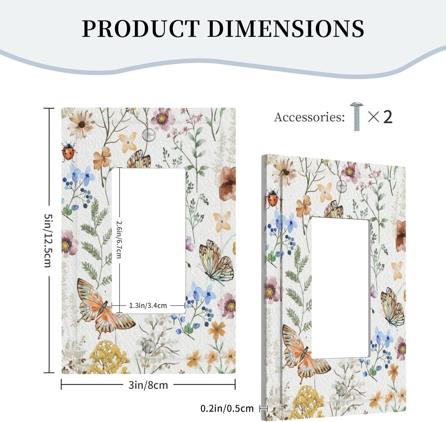 Personalized Wall Plate Decorative Light Switch Cover Boho White Background Butterfly Rustic Flower Single Rocker Switchplate 1 Gang Outlet Covers Decora Light Switch Plate