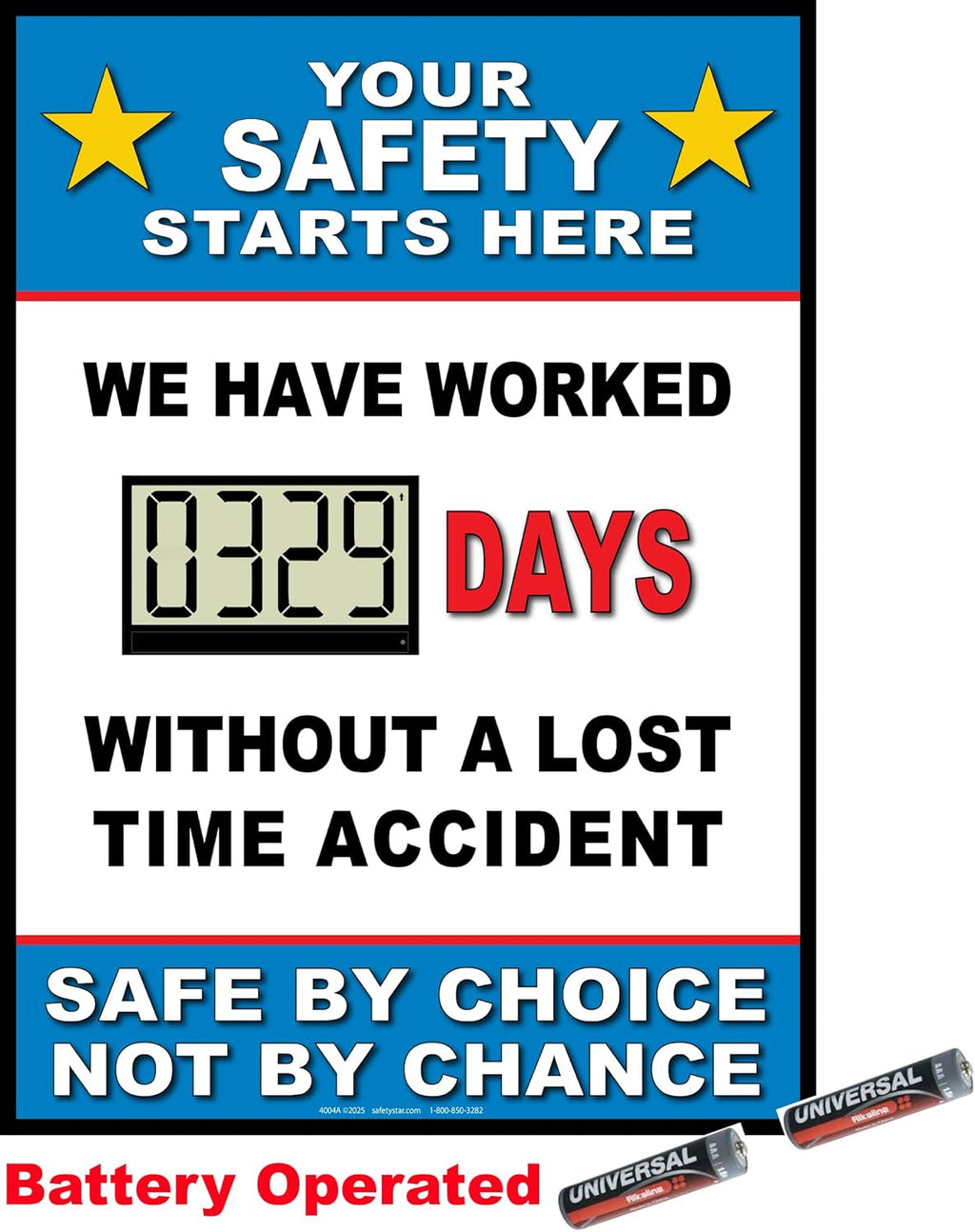 Battery Operated Safety Digital Scoreboard 20" × 28" | Full Size Indoor Led Scoreboard with Auto Day Counter | No Power Cord Needed | Track Days Without Accident Sign for Workplace Safety