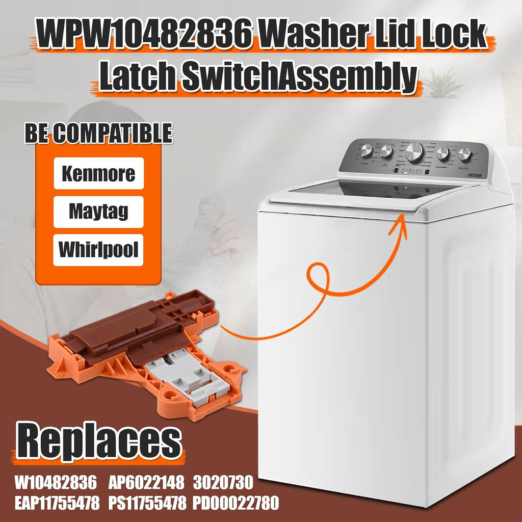 Upgraded WPW10482836 W10482836 Door Lock Assembly for Washing Machine,Replaces 1873013 AP6017583. Fit for CAE2745FQ0 CAE2765FQ0 MAT20CSAWW0 MAT20MNAWW0