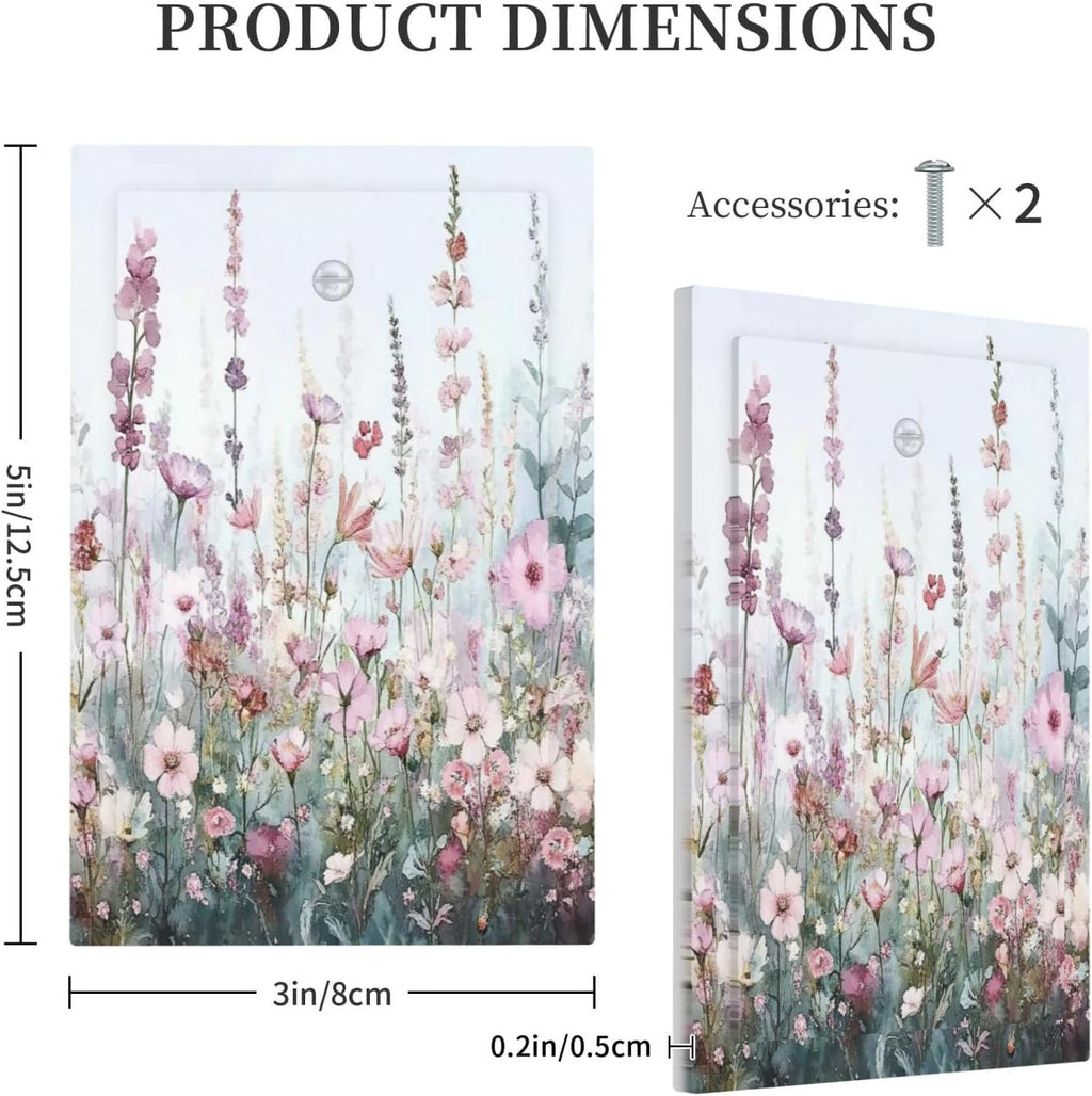 Pink Floral Watercolor Botanical Wildflowers Light Switch Cover Plate 1 Gang No Device Blank Electrical Wall Plates Faceplate Decorative Switch Plate For Bed Room Living Room Decor