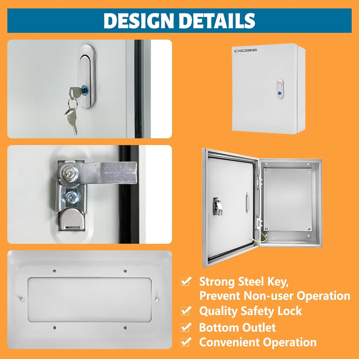 Outdoor Electrical Box 20 x 12 x 10''D NEMA 4X Enclosure Steel Box, Waterproof & Dustproof Outdoor/Indoor Lockable Electrical Junction Box, with Mounting Plate