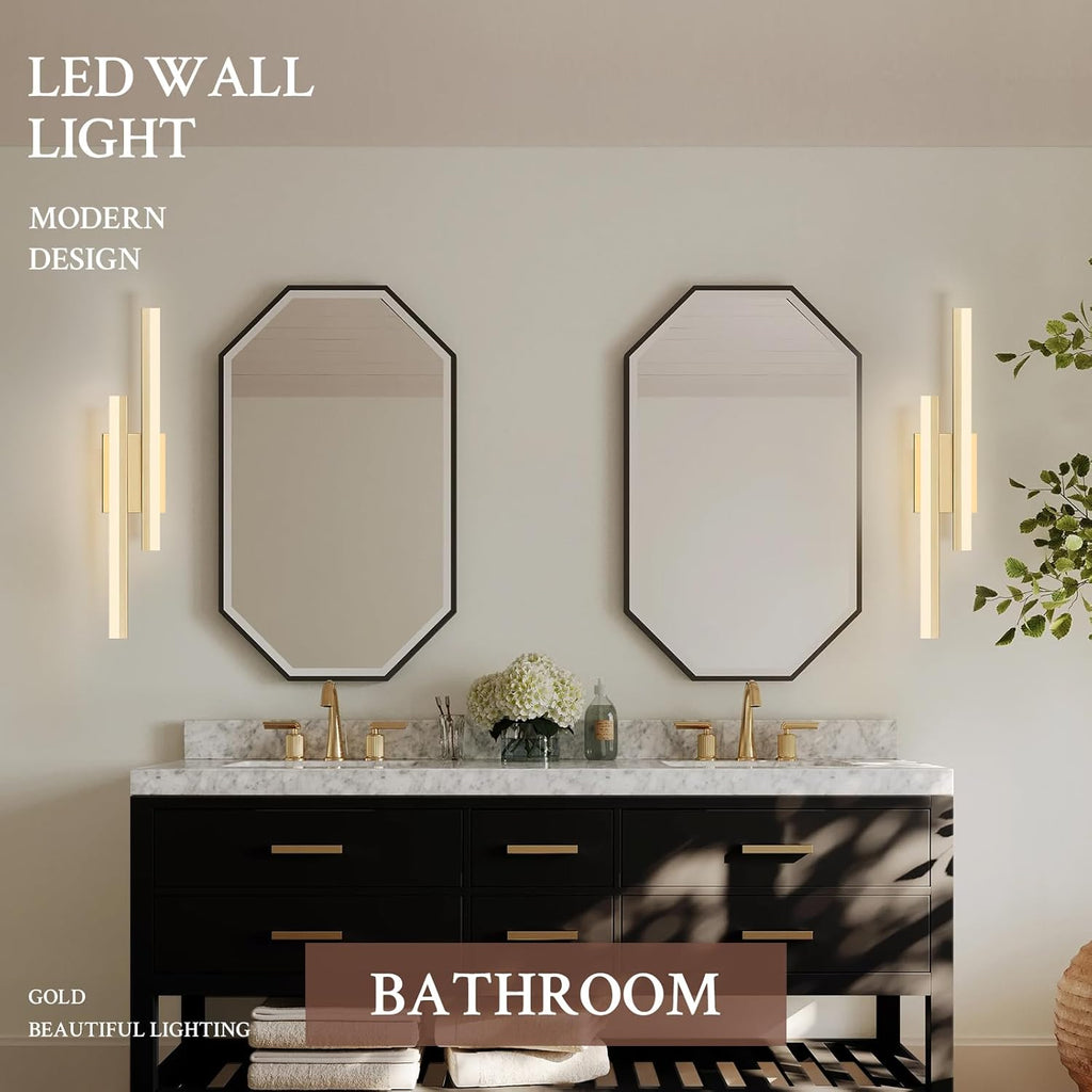 LED Wall Sconce Set of 2 Gold Remote Modern LED Vanity Lights Set of 2 Indoor Wall Light Fixtures for Living Room, Dimmable Wall Sconce for Bedside Bedroom Bathroom, 23.6inch 2 Pack