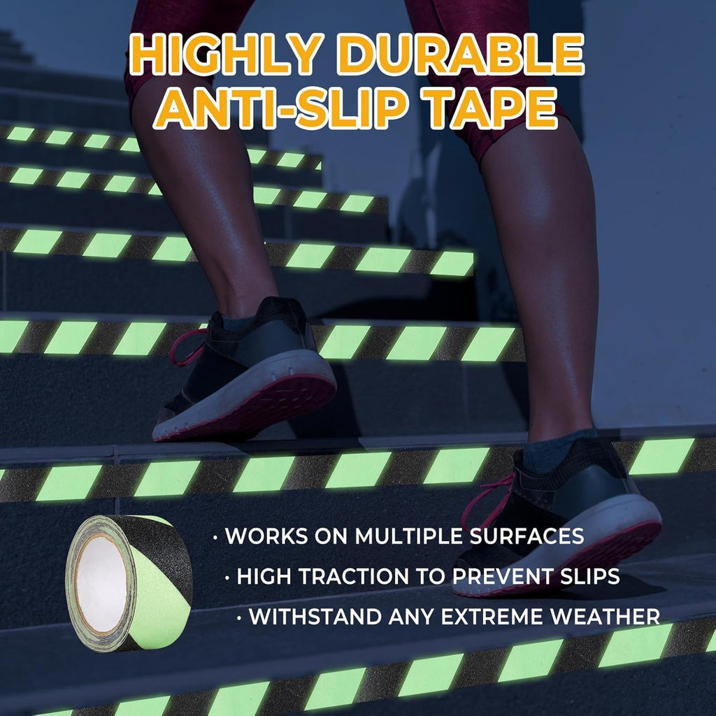 Anti Slip Tape Glow in The Dark Tape, Non Slip Grip Tape for Stairs, Outdoor Waterproof, High Friction, Stair Tread, Indoor Safety, Luminous Green, 2 Inch x 16 Feet