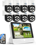 【Human Tracking+330° View】 Hiseeu 4K PoE Security Camera System,All-in-one 12" Monitor,8Pcs 5MP PoE PTZ Security Cameras for Home Security Outdoor,2-Way Audio,Color Night Vision,16CH Expandable