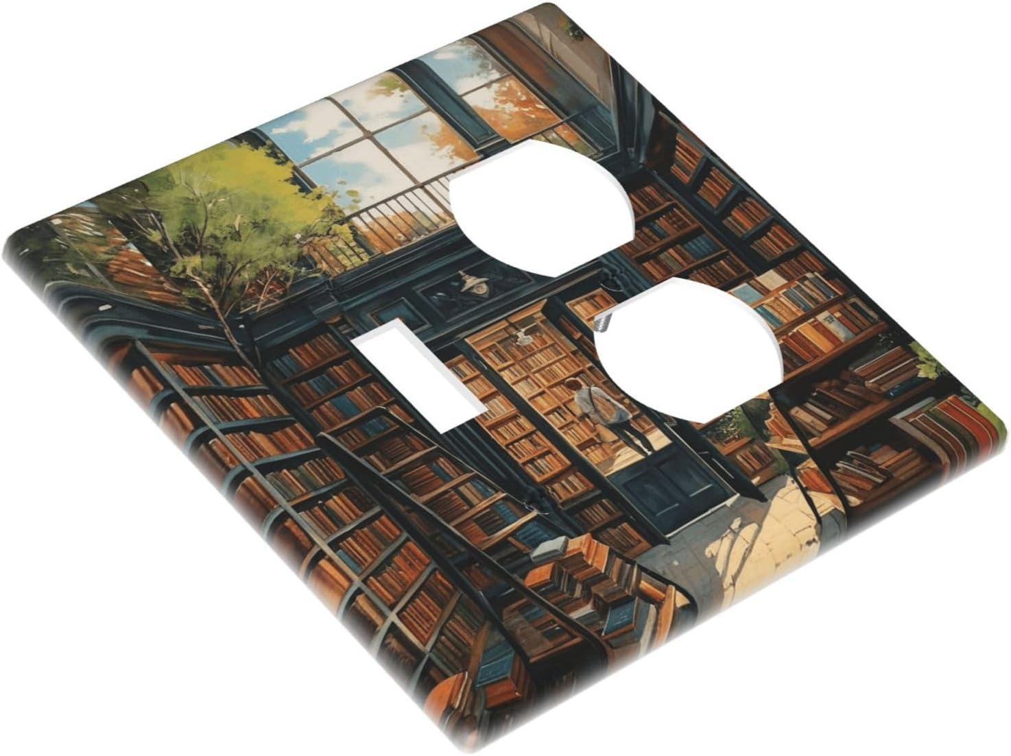 Decorative Outlet Covers Library Books Sunshine 2 Gang Wall Plate Single Toggle Duplex Light Switch Cover Switch Plate Covers Faceplate for Bedroom Home Decor