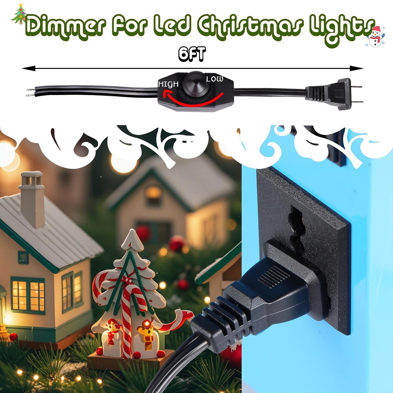 Dimmer Light Switch, 6FT Rotary Control for 120V 100W - Table Lamp Outdoor String Lights Dimmable Lights Dimming Thermostat Reptile - Black Pack of 1