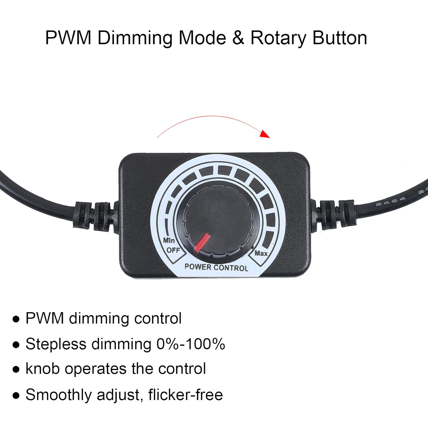 DC 12V Knob LED Dimmer Switch, 5-24V 5A Rotary Control DC Motor Speed Controller Universal, Stepless Dimming for LED Strip Light/Fan, Black
