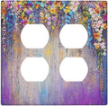 Colorful Country Flower Wildflower Floral Outlet Covers 2 Gang Double Duplex Decorative Light Switch Covers Electrical Wallplates Socket Faceplate For Bed Room Living Room Decor
