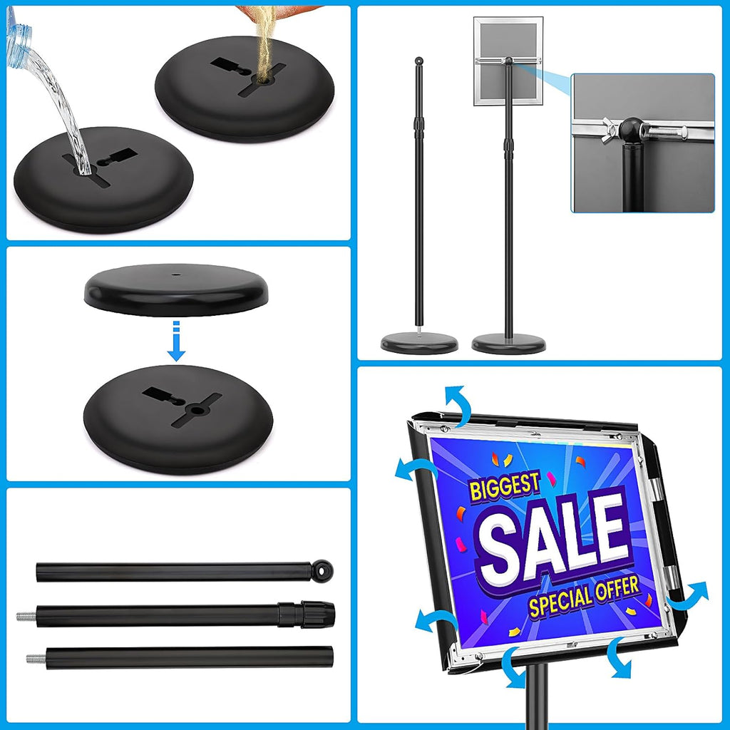 Adjustable Sign Holder Stand 11x17 inch,Pedestal Floor Signage Standing Holder with Heavy Duty Base, Aluminum Snap Open Frame Display for Business Restaurant, Mall,Schools-2 Pack
