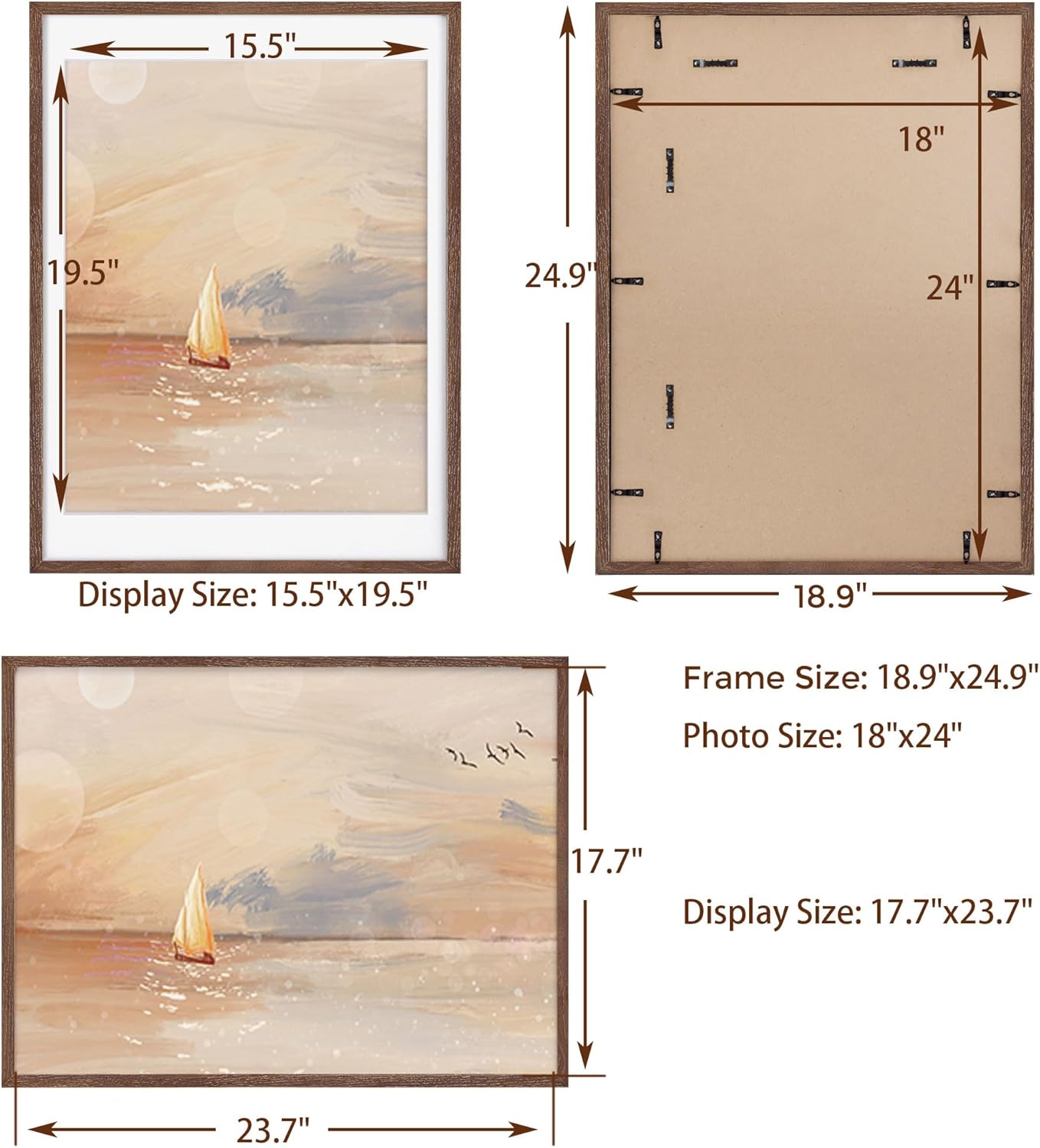 Fun Memories 18x24 Wood Frame, Natural Solid Oak Wood Poster Frame 24 x 18 with Tempered Glass, Wood Picture Frame 18 x 24 for Posters, 18''x24'' Matted Frame for 16x20 Picture, Walnut Color