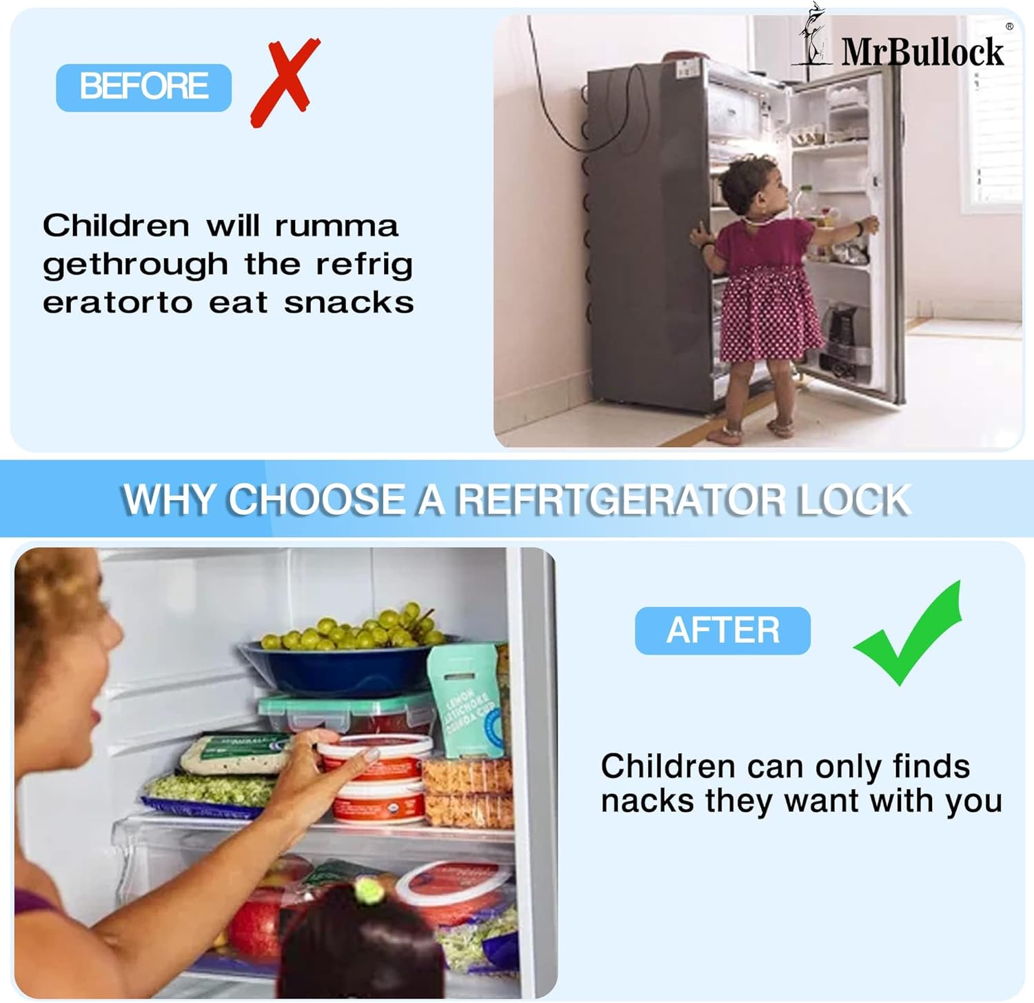2 Pack Refrigerator Lock Fridge Locks for Kids Keyless Child Safety Cabinet Locks for Cabinets Closets Drawers Window Electrical Appliances Locks