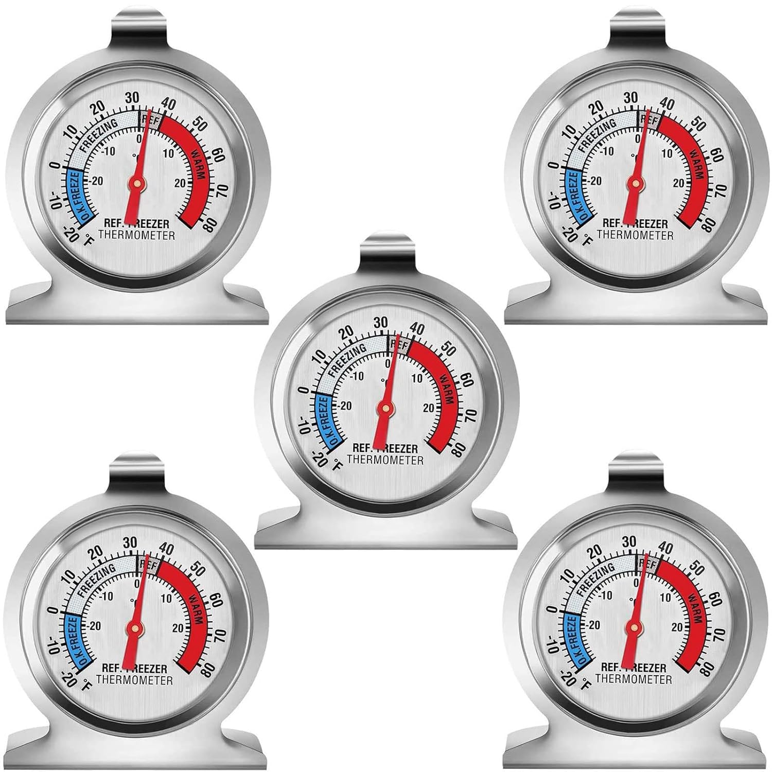 5 Pack Fridge Thermometer - Classic Series with Large Dial and Internal Temperature Gauge - Monitor and Maintain Perfect Temperature in Kitchen Refrigerator