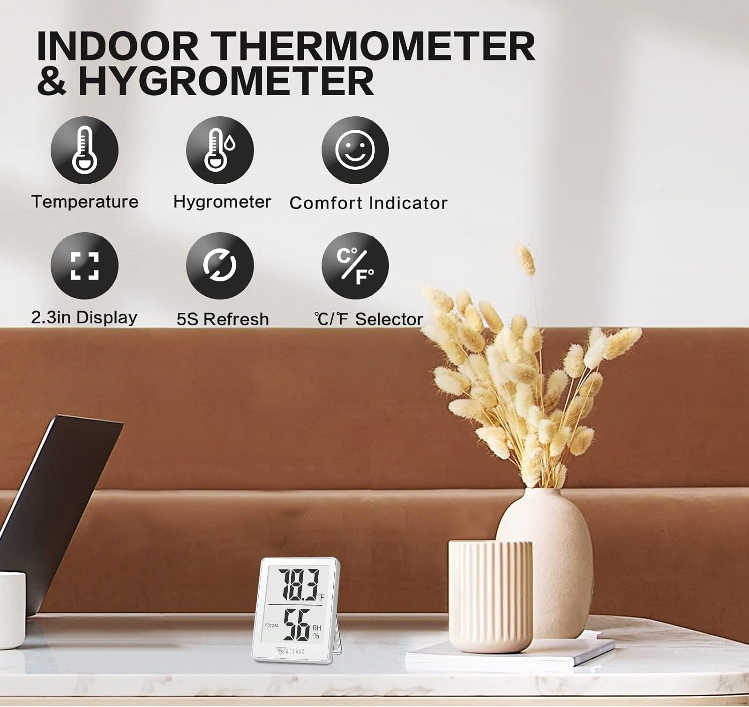 DOQAUS Digital Hygrometer Indoor Thermometer Humidity Gauge Room Thermometer with 5s Fast Refresh, Accurate Temperature Humidity Meter for Home, Office, Babyroom, Greenhouse (White)