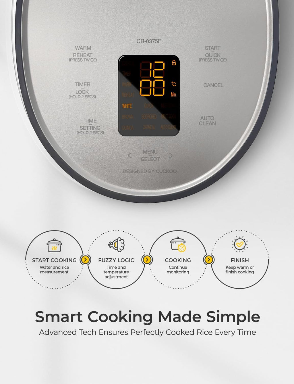 CUCKOO Micom Rice Cooker 3-Cup Uncooked / 6-Cup Cooked with Nonstick Inner Pot, Small Rice Maker with 8 Menu Options, Fuzzy Logic Technology, Auto Clean, Quick Rice Mode, Gray (CR-0375FG)