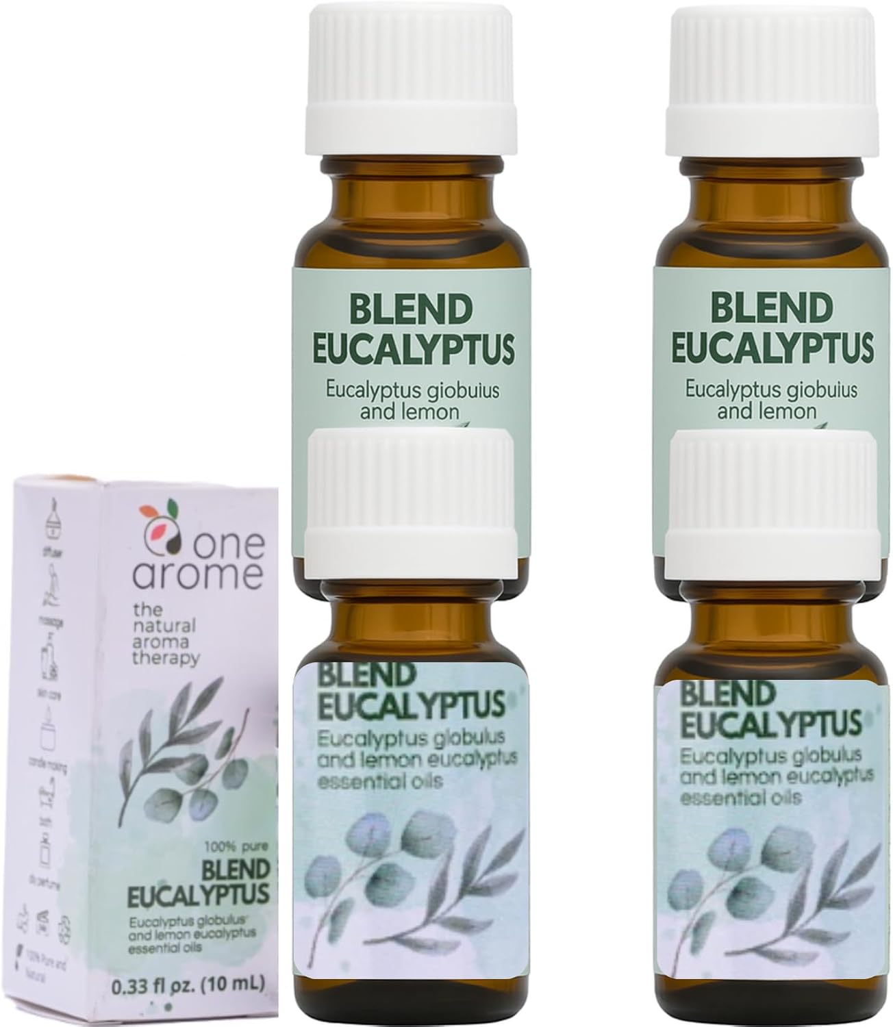 Dual Eucalyptus Essential Oil Blends by One Arome – Eucalyptus Oil (Corymbia Citriodora - Lemon & Eucalyptus Globulus) | Oil for Diffusers, Massage (Dilute) & DIY (Pack of 4 × 0.34 fl oz Each)