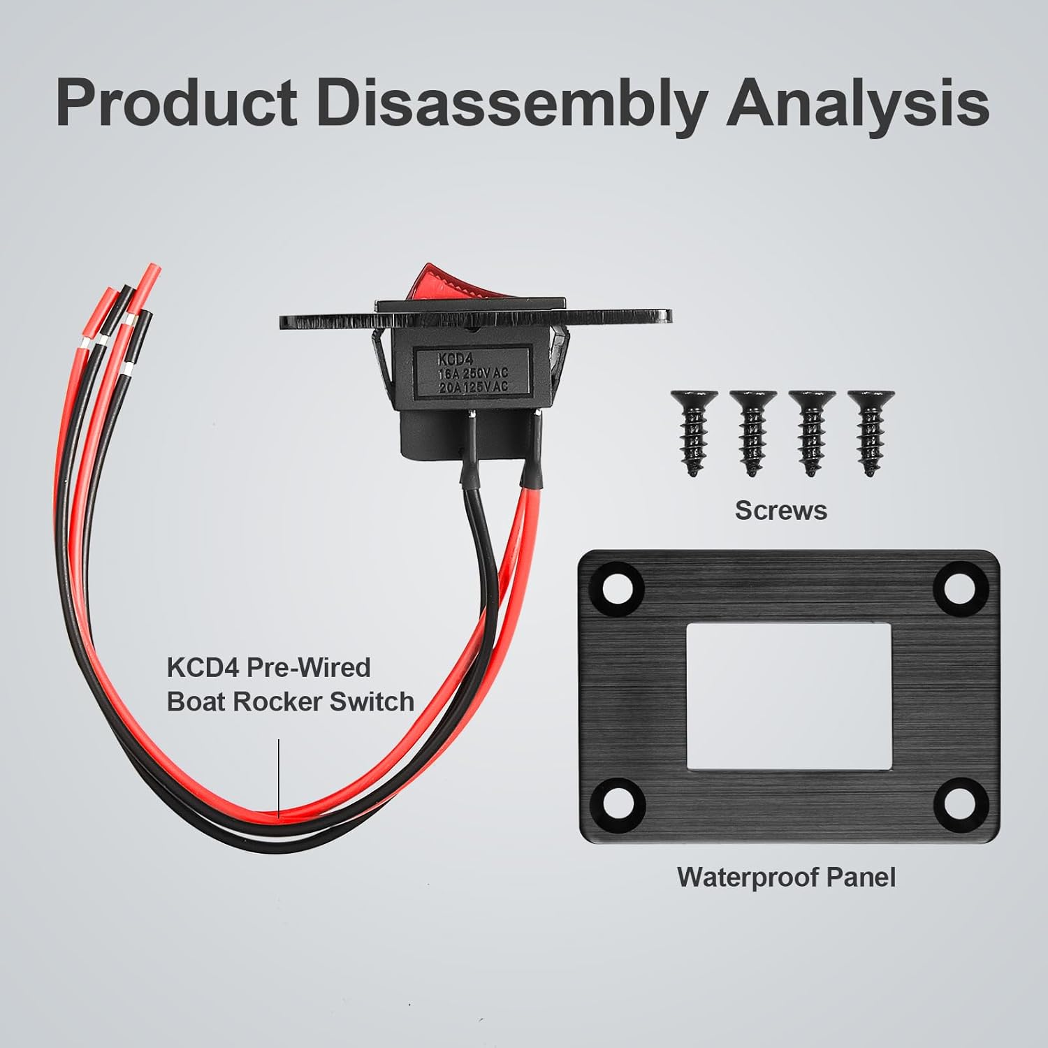 1Pcs Red LED KCD4 Boat Rocker Switch 2-Position 4-Pin Pre-Wired DPST Panel Switch 16A 250VAC 20A 125VAC, CE
