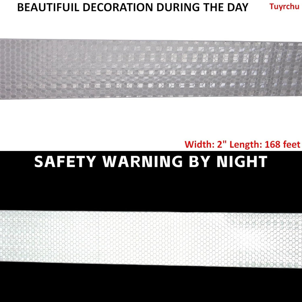 White Reflective Tape Outdoor Waterproof 2 inch Wide, High Visibility Warning Industrial Marking Tape,Safety Stickers (168 feet)