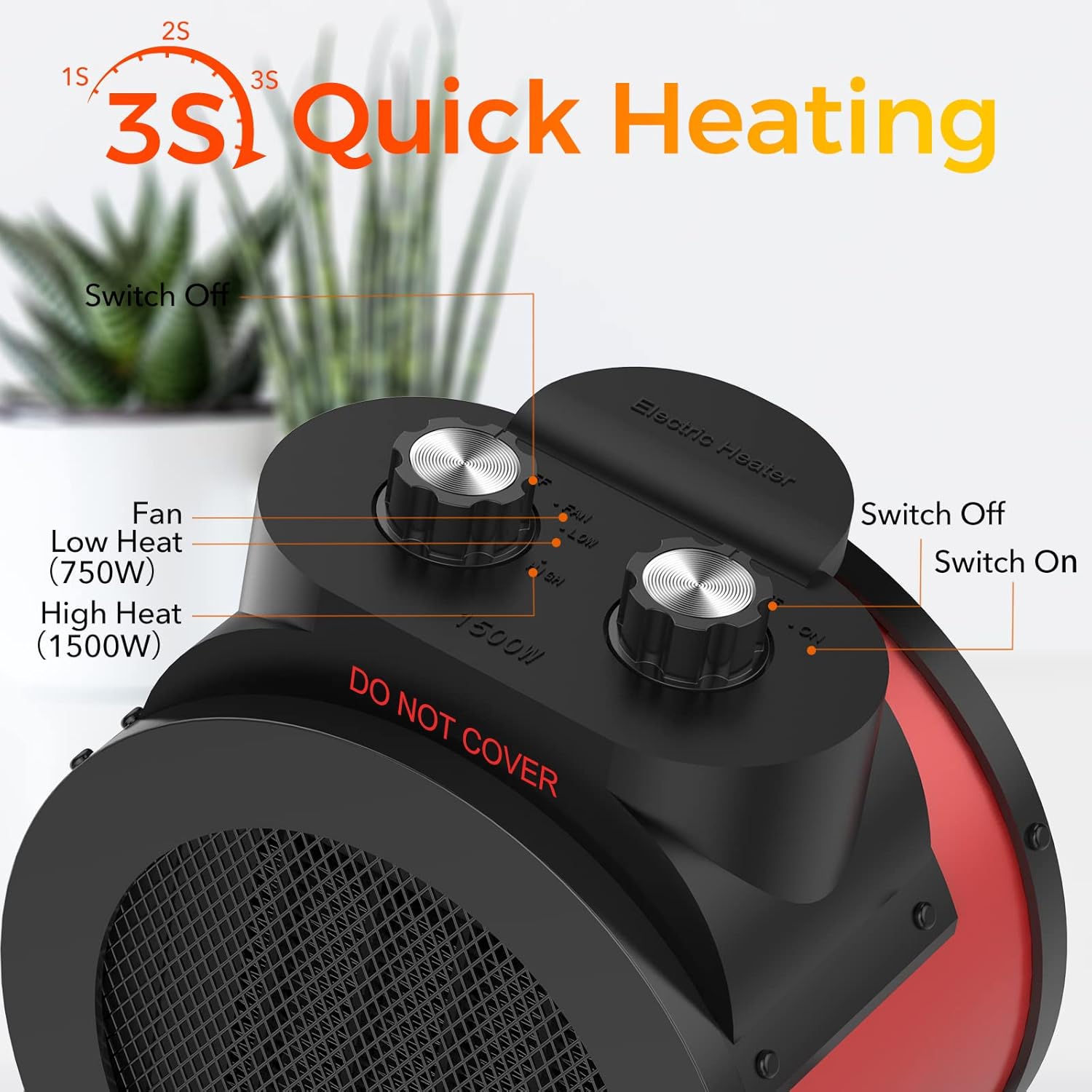 1500W Electric Space Heater with 90 Adjustable Angle, Overheat Protection, Heater for Garage, Office, Indoor Use