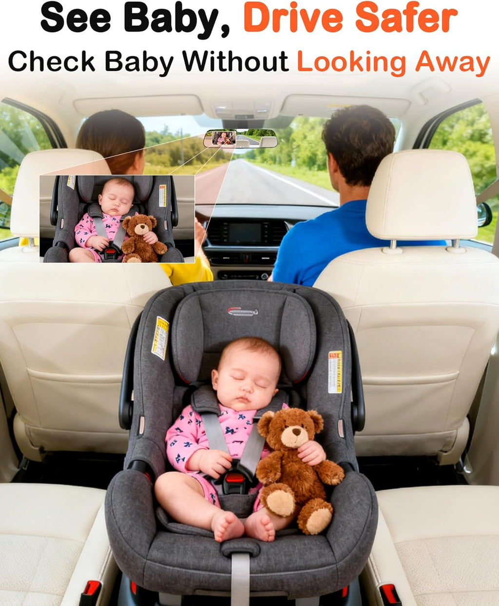 Baby Car Mirror Camera: Dash-Free 4.3-inch HD Clear Night Vision Wide Angle View for Infant Backseat Monitoring - Plug-Play No-Professional Installation for Parents Long Road Driving