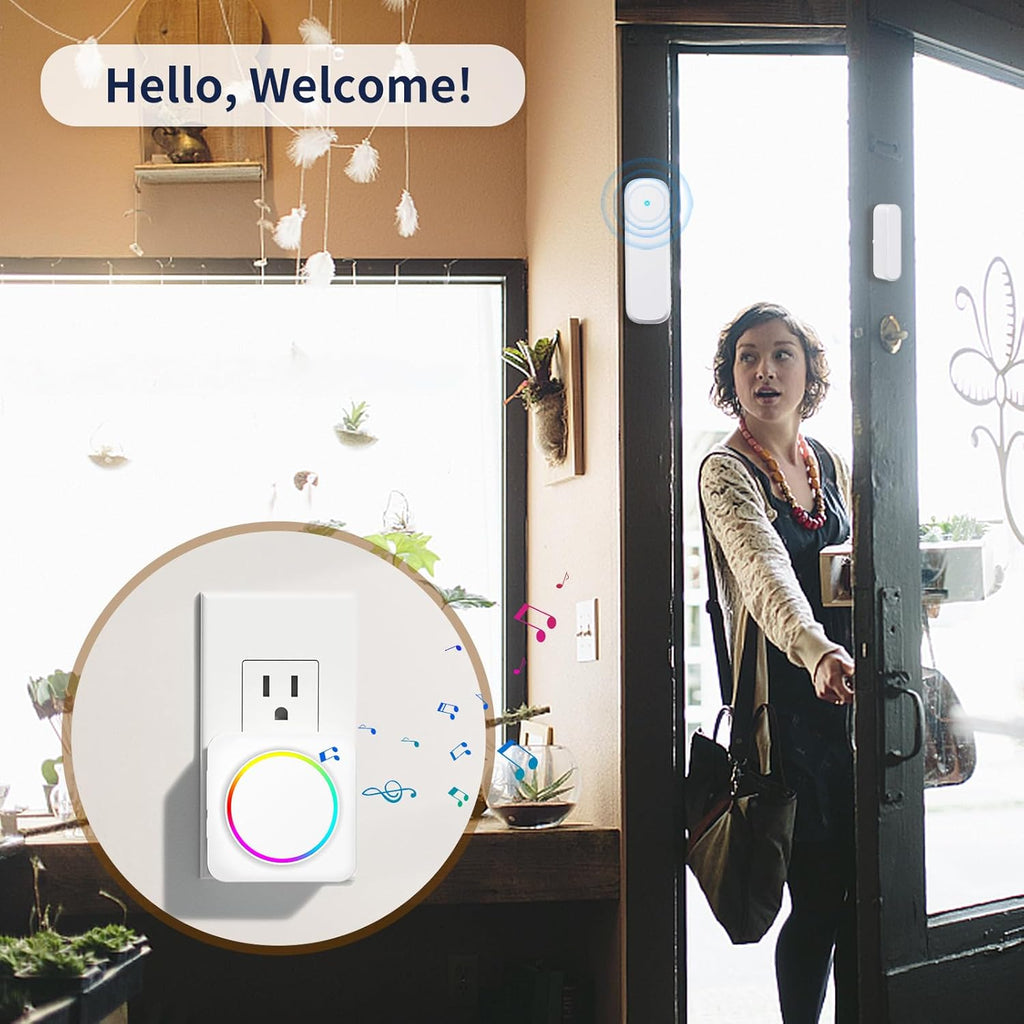 Door Chime, Door Sensor Chime When Door Opens, BITIWEND Door Entry Alarm for Business/Home/Office/Store, 600 FT Range, 32 Chimes 5 Adjustable Volume Door Ringer Alert 2Sensor + 1Receivers White