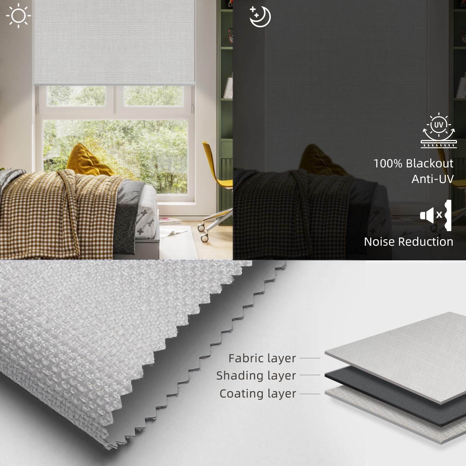 SmartWings Motorized Roller Shades Work with Homekit, Alexa Google, 100% Blackout Smart Blinds for Windows, Cordless Remote Control Window Shades, Vigor White, Customized Size