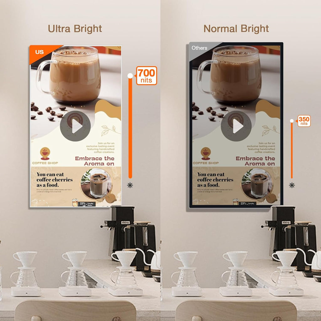 75 Inch 4K UHD 500nits Wall Mount Digital Signage Slim Fit Frameless Commercial Display LCD Monitor Advertising Screen 4-64GB Android 11.0 with HDMI in