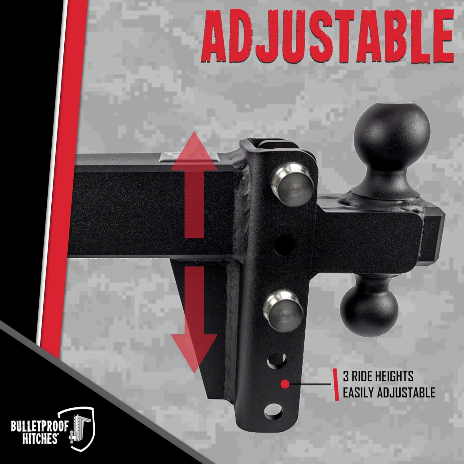 BulletProof Hitches - 3.0" Adjustable Heavy Duty Trailer Hitch (22,000 lb. Rating) - 4" Drop/Rise Trailer Hitch with 2" & 2-5/16" Dual Ball - Powder Coat, Solid Steel, Corrosion-Resistant