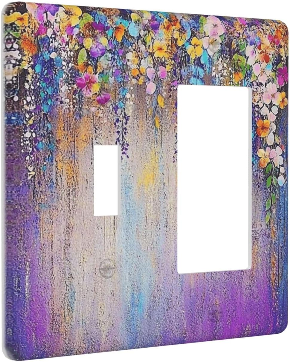 Colorful Country Flower Wildflower Floral Outlet Covers 1 Toggle 1 Rocker Combination Decorative Wall Plate Electrical Switch Plates Light Switch Cover Plate For Bed Room Living Room Decor