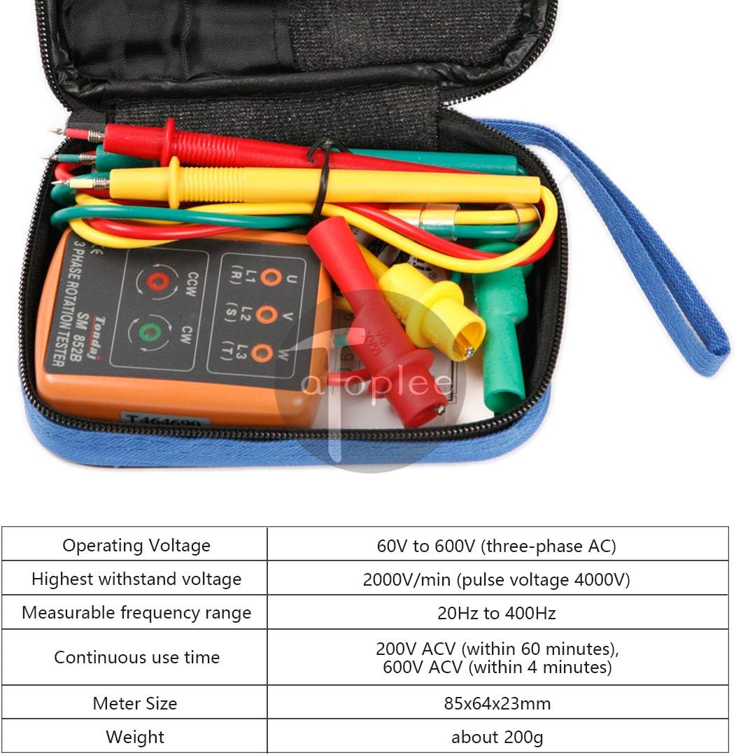 ATOPLEE 3 Phase Sequence Presence Rotation Tester Indicator Detector Meter with LED and Buzzer 60V~600V (3 Phase AC)