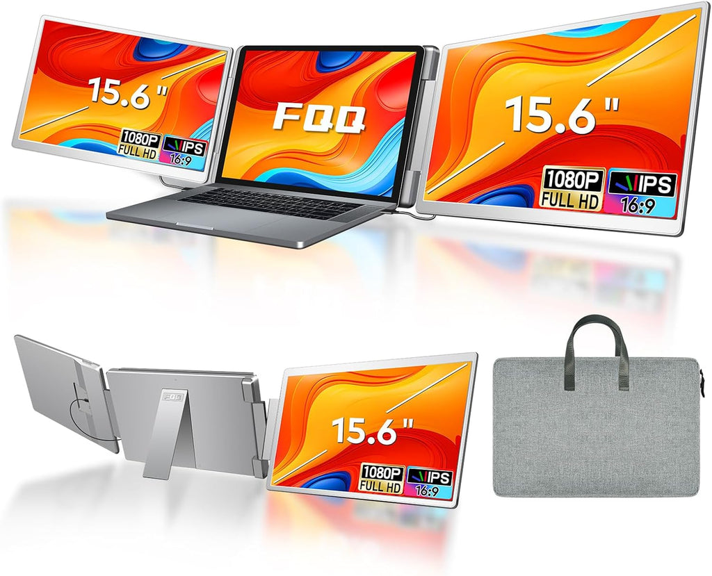 15.6" Laptop Screen Extender, Left Screen 360° Flip Triple Screen Monitor Extender, FHD 1080P IPS Portable Travel Monitor Display, fit for 12–18.5" Laptops, Compatible with Windows and MacBook-S10