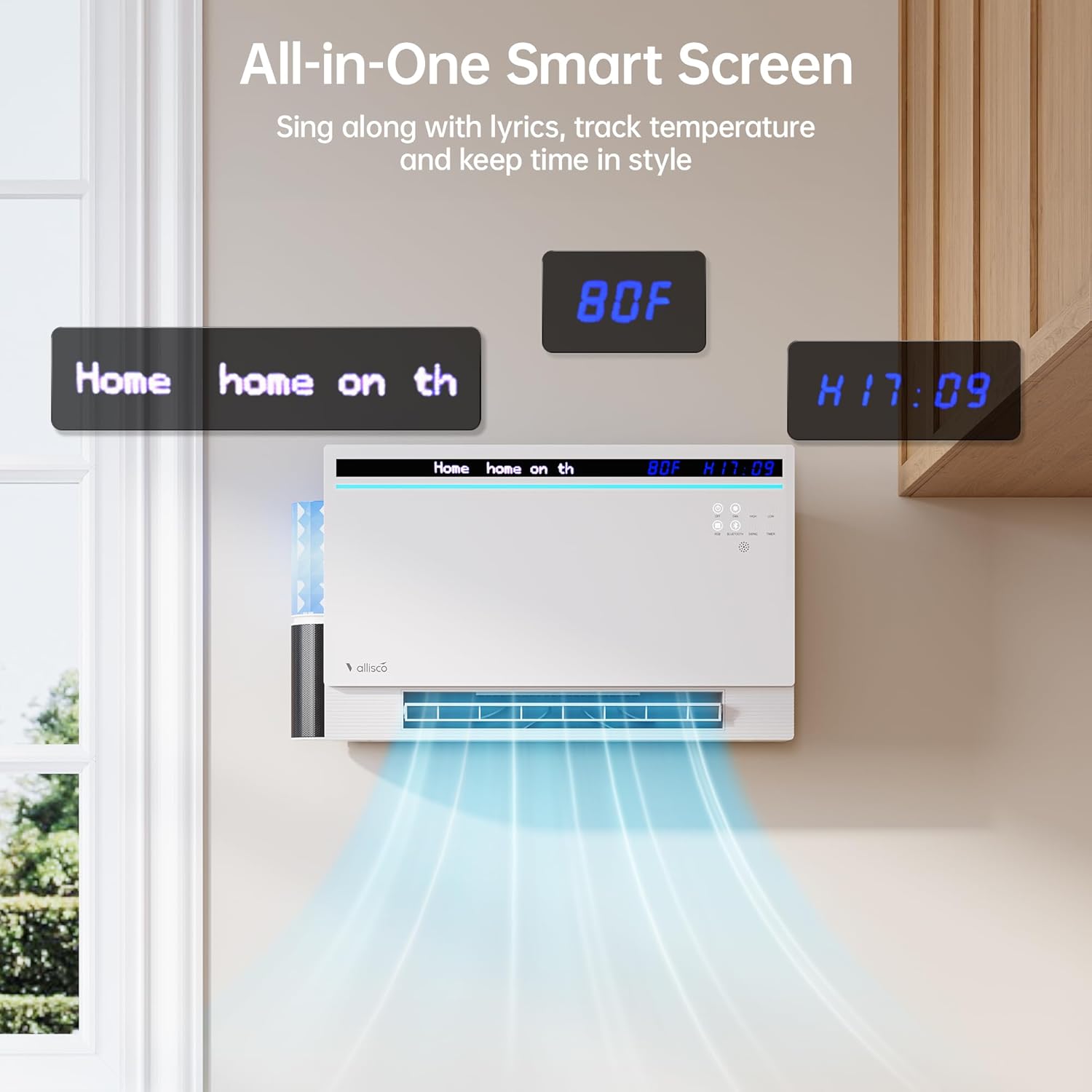 Smart Electric Space Heater with Bluetooth Speaker & RGB Light, App/Remote/Touch Control, Freestanding/Wall Heater, 2 Heat & 2 Fan Modes for All-Season Indoor Use, 110° Oscillating, Works with Alexa