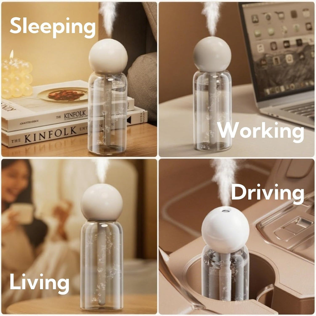 Portable Small Humidifier Dual Nozzle - Large Cool Mist Humidifiers Double Spray Ports, Water Shortage Protection, Ultra-Quiet, Mini Humidifier for Bedroom Plants Office Car Travel (P06)