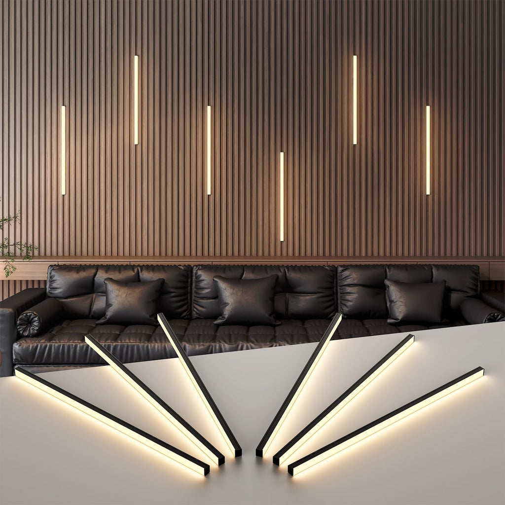 Wall Led Lights - GloryAir 6pcs Black 3000K Warm White Led Panel Light Strips, Self-Adhesive Dimmable Touch Switch Wall Slat Lights for Wood Slat, Fluted Panel, Bedroom Headboard