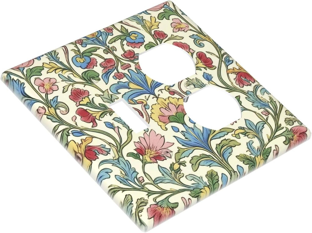 Wallplates Boho Red Floral Morris Plant Leaves 1 Toggle 1 Duplex Switch Plate Electrical Gfci Faceplate Decorative Light Switch Covers For Farmhouse Cabin Decor