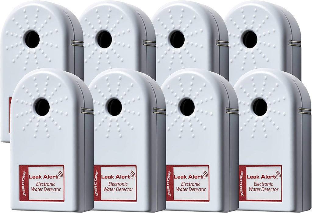 Zircon Leak Alert Water Leak Detector & Flood Sensor Alarm/Water Leak Sensor with Dual Leak Alarms 90dB Audio/Battery Powered (Contractor 8 Pack) Batteries Not Incuded,72309,White