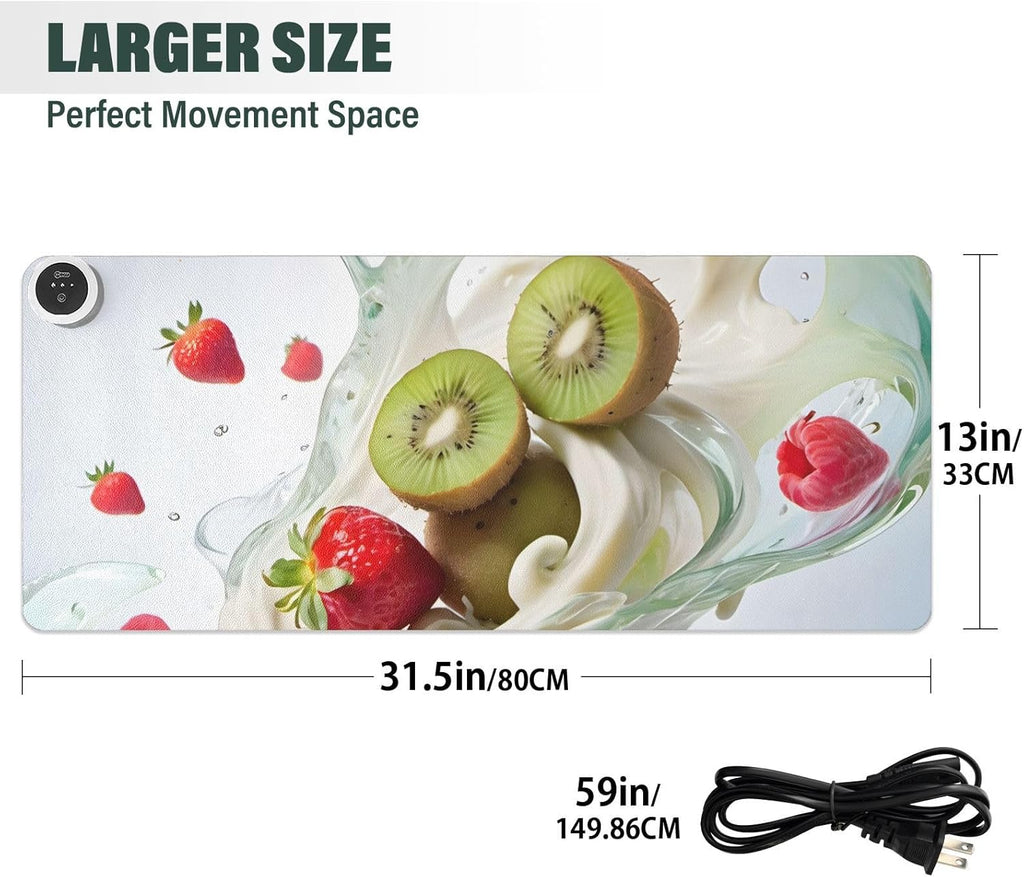 Large Heated Mouse Pad,Leather Desk Mat,31.5"x13",Hand Warmer Pads for Desk,Fruit(Red Cream)