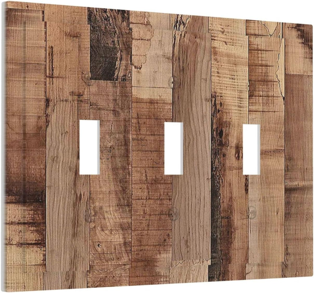 Decorative Switch Plates Rustic Brown Wood Grain 3 Gang Wall Plate Triple Toggle Light Switch Cover Faceplate Electrical Wall Panels for Farmhouse Kitchen Decor