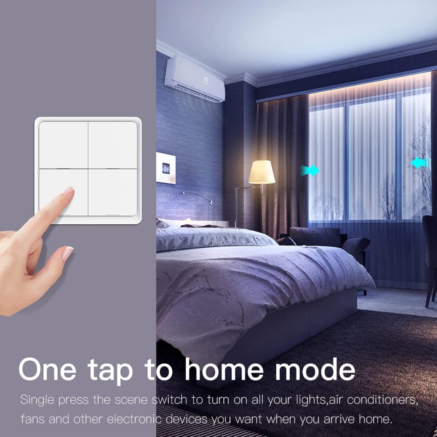 MOES Wireless Smart Scene Switch Button, Require MOES HUB, Zigbee Connection Tuya Battery Powered Included 12 Scene Controller Light Switch for Smart Home Automation 4 Gang White