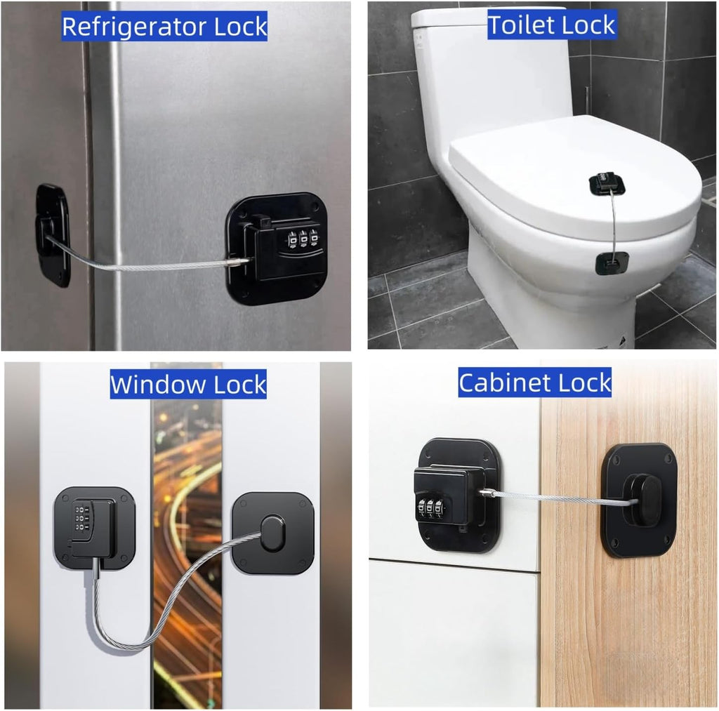 3 Digit Keyless Combination Locker Lock for Refrigerator, Cabinets, Drawers, Toilets, Wndows, Locker for Kids Safety, Easy Install, Black