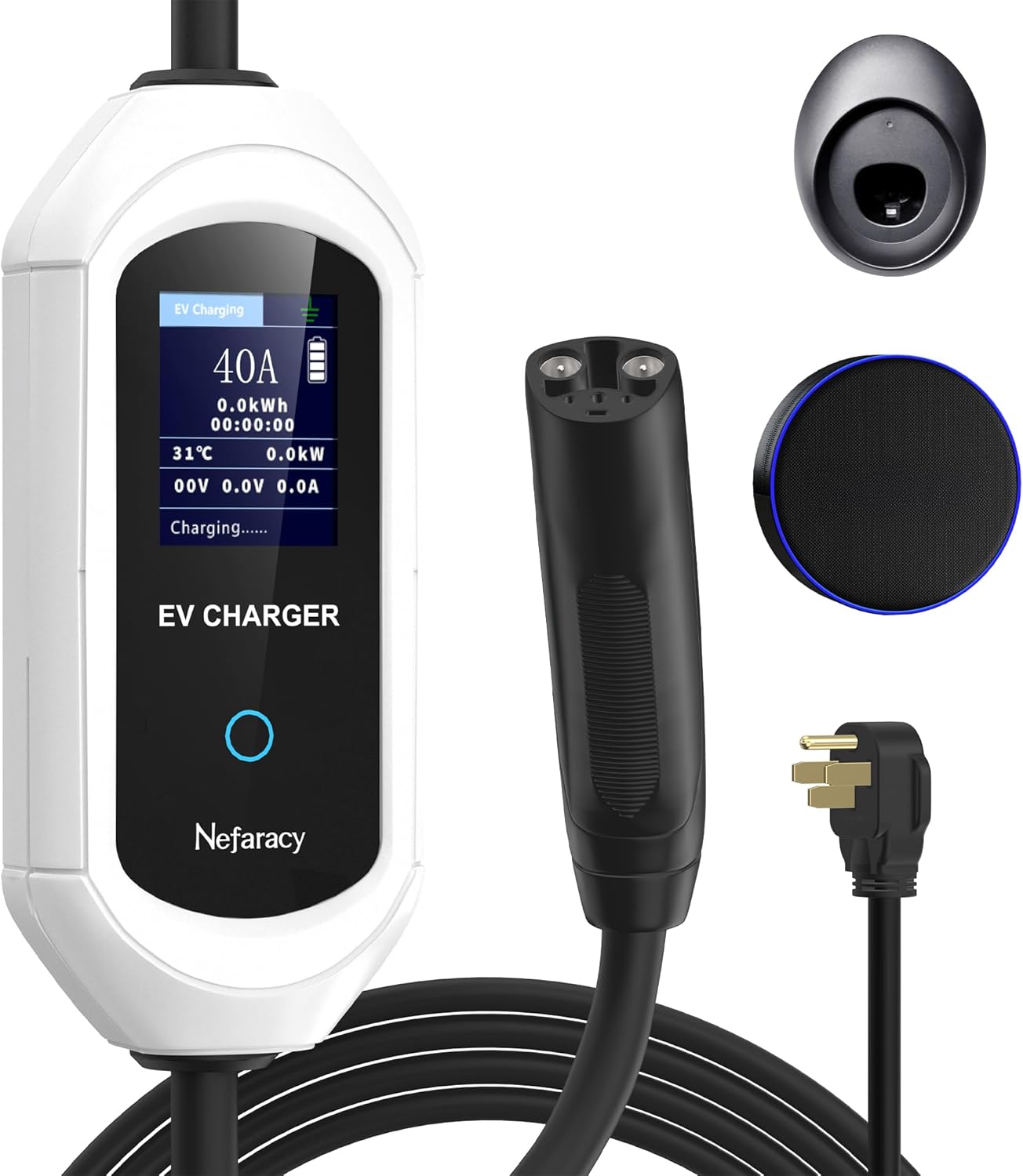 Level 2 Charger for with Tesla 40 Amp Without NACS Adapter, Portable EV Charger for with Tesla, Electric Car Chargers for Model Y/3/S/X, LCD Display & App Control(240V, NEMA14-50 Plug, 25+2FT Cable)