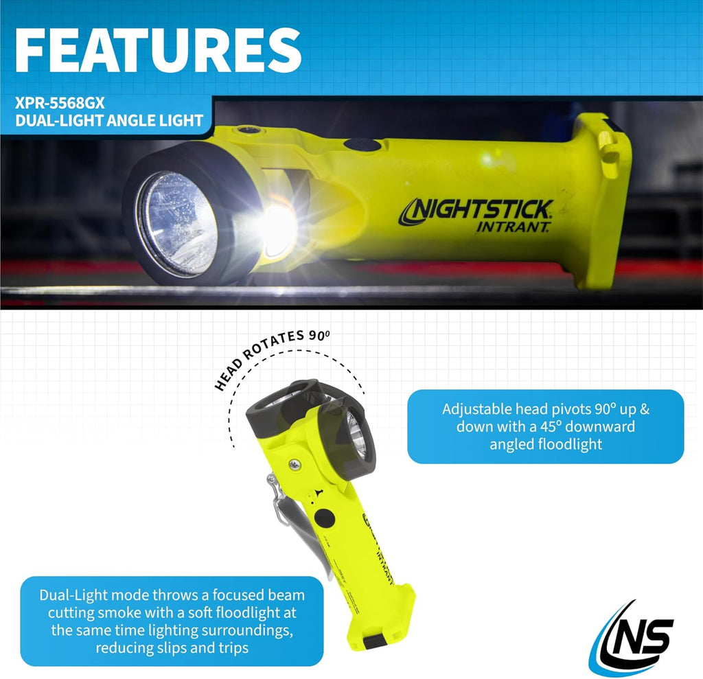 Nightstick XPR-5568GX Intrant Rechargeable Intrinsically Safe Permissible Dual-Light Angle Light (Green)