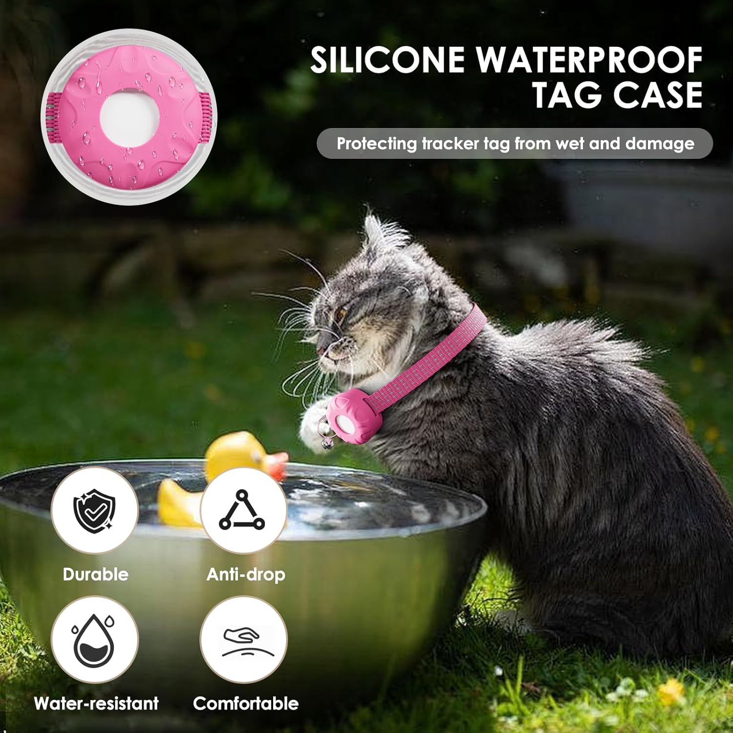 Cat GPS Tracker, Pet Tracker for Cats, Cat GPS Tracker Collar with Safety Elastic Buckle, Works with Any Collar,Compatible with Apple Find My App (Only iOS), Waterproof, No Monthly Fee, Pink