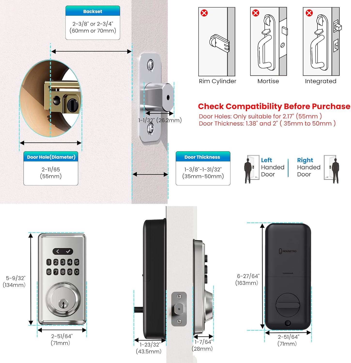 Keyless Entry Door Lock, Electronic Keypad Deadbolt for Front Door, Smart Locks with 6 Digital Code, Auto Lock, Anti-Peeking Password, Easy Installation, Silver