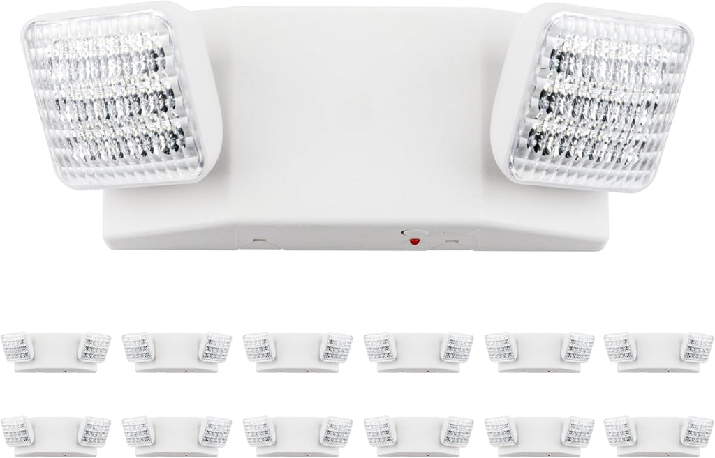 LIT-PaTH LED Emergency Lighting Fixtures with 2 LED Heads and Back Up Batteries- US Standard Exit Light, UL 924 and CEC Qualified, 120/277 Voltage, 12-Pack